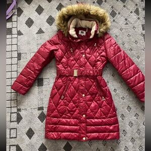 Laundry by Design Faux Fur Hood Quilted Puffer Jacket in Red